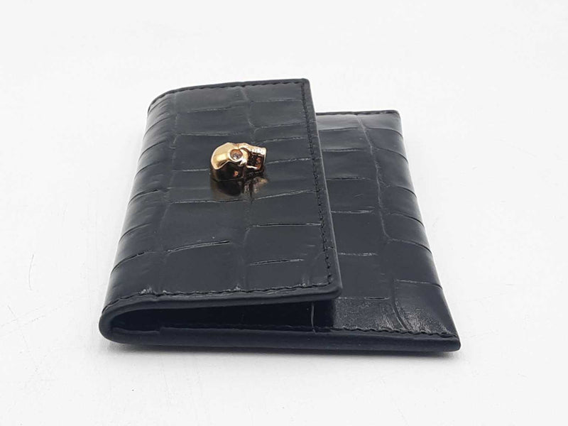 Alexander Mcqueen Black Embossed Croc Calfskin Trifold Wallet Sd0825rzsa