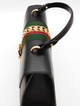 Gucci Sylvie Web Black Leather Top Handle Bag Eb0126rxzde