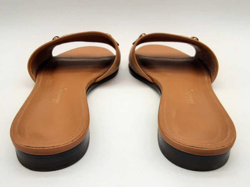 Salvatore Ferragamo Rhodes Beechwood Tan Leather Slides Size 10 Do1224lrxde