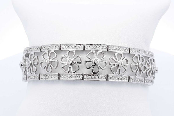 Approx. 2.8ctw Diamond Flower Bracelet 14k White Gold 37.26g 8 Inch Eb1024loxzsa