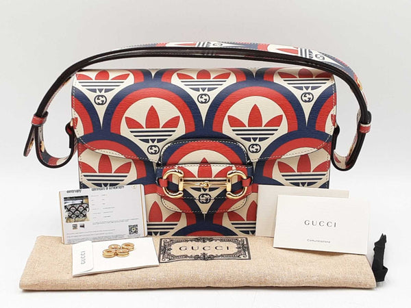 Gucci X Adidas Horsebit 1955 Handbag In Shanghai Trefoil Leather Fw01025izxdu
