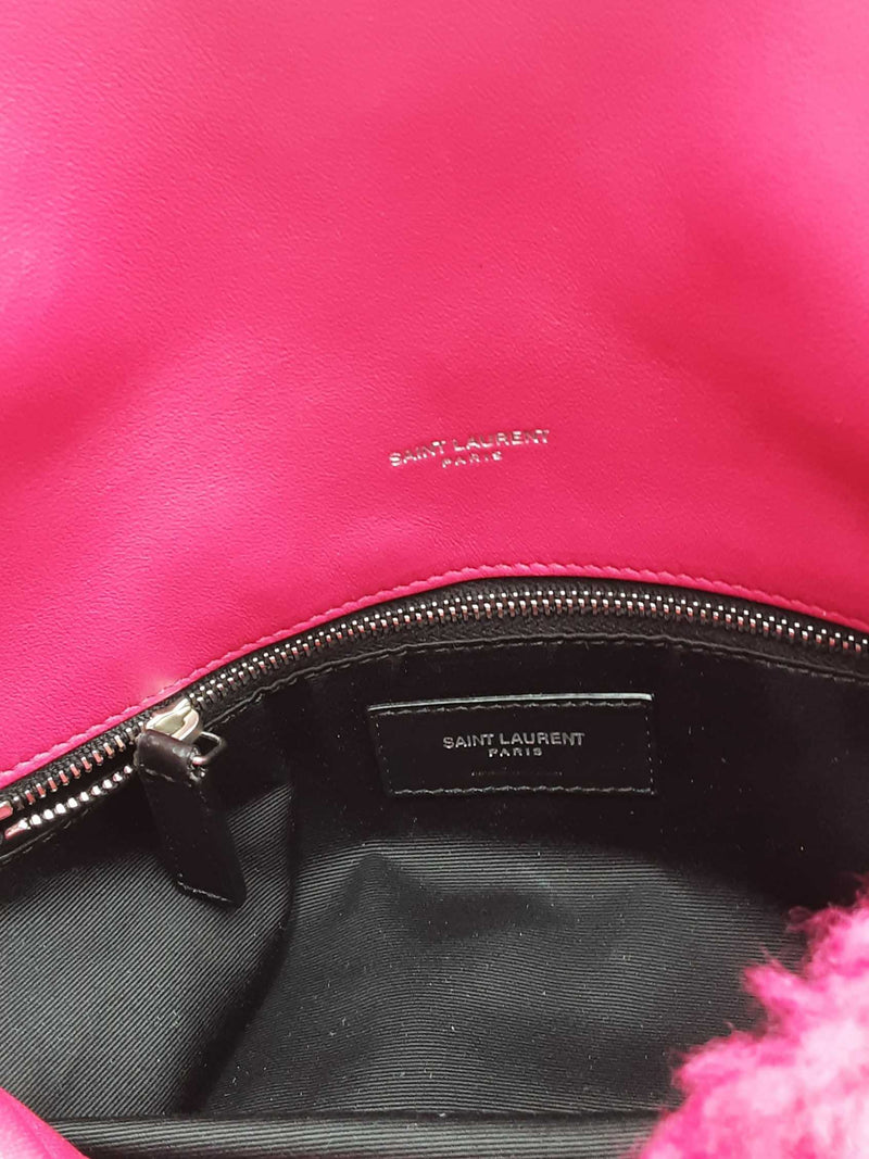 Yves Saint Laurent Loulou Ysl Fuchsia Shearling Shoulder Bag Eb1224loxzsa