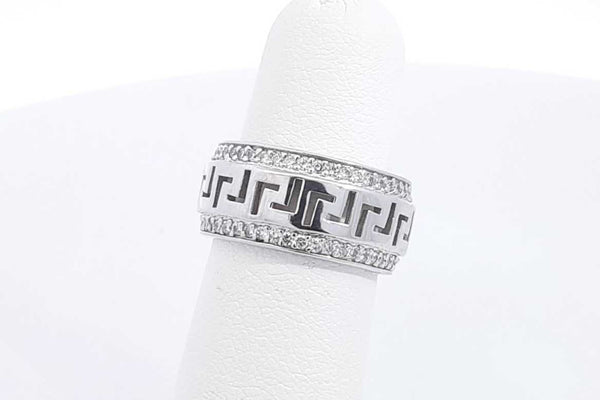 1.2ctw Diamond Greek Key Band Ring In 14k White Gold 6.6 Grams Size 5 Eb0425prxsa