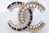 Chanel Gold Tone Lambskin Faux Pearl Crystal Quilted Cc Brooch Eb0726wrxsa