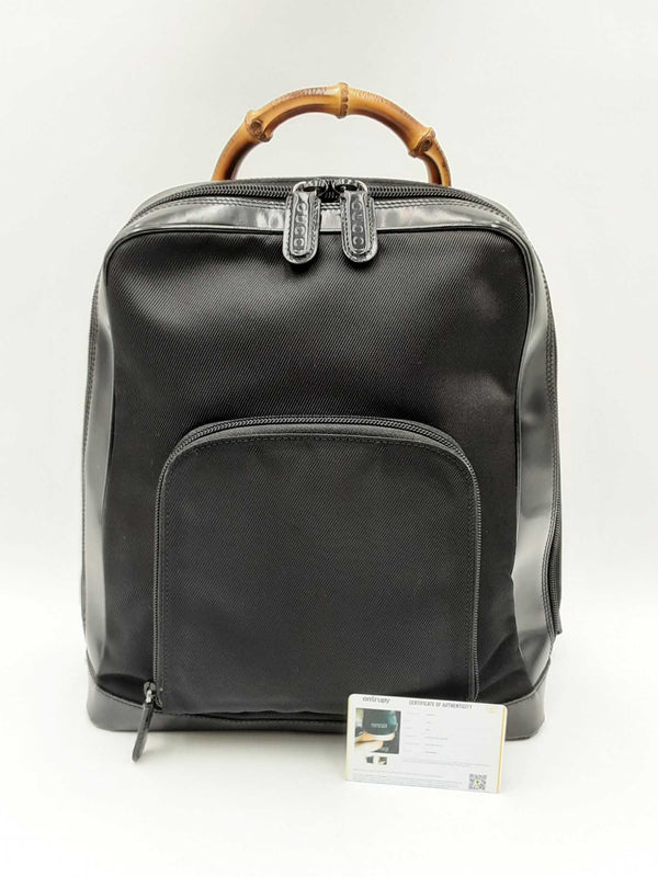 Gucci Bamboo Black Patent Leather & Nylon Single Strap Backpack Fw1224oxzdu