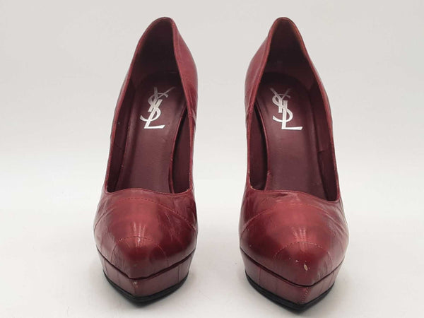 Yves Saint Laurent Rive Gauche Leather Pumps Red Size 7.5 Aa1025pzsa