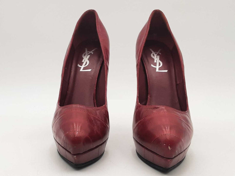 Yves Saint Laurent Rive Gauche Leather Pumps Red Size 7.5 Aa1025pzsa