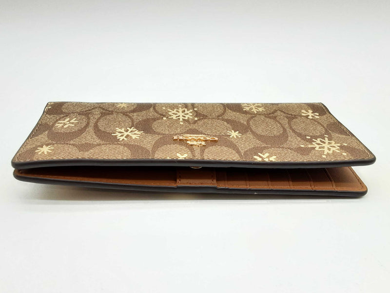 Coach Snow Brown Signature Coated Canvas Thin Snap Wallet Do0125lxde