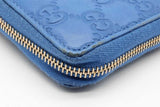 Gucci Gg Monogram Blue Leather Zip Around Wallet Eb0626lrxde