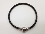 Pandora Moments Single Black Braided Leather Bangle Bracelet 6.75 In Do0826rde