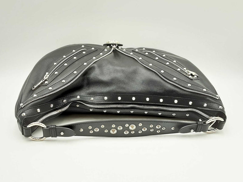 Versace Repeat Studded Black Leather Hobo Bag Fw0125oxzdu