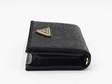 Prada Sequined Triangle Logo Card Holder With Chain In Black Leather Fw1225wxzdu