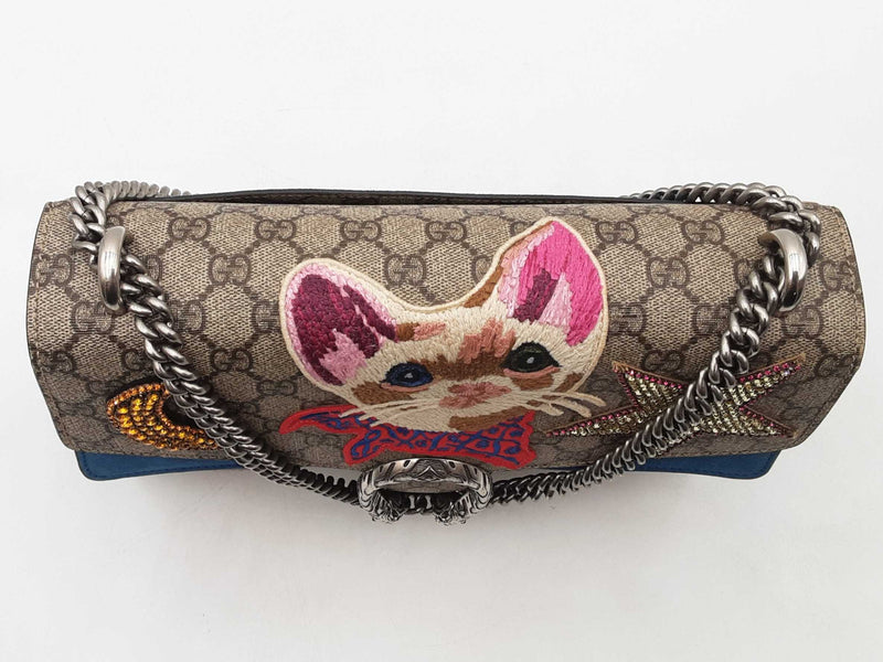 Gucci Gg Supreme Embroidered Dyonysus Cat Multi-color Handbag Aa0525ixzsa