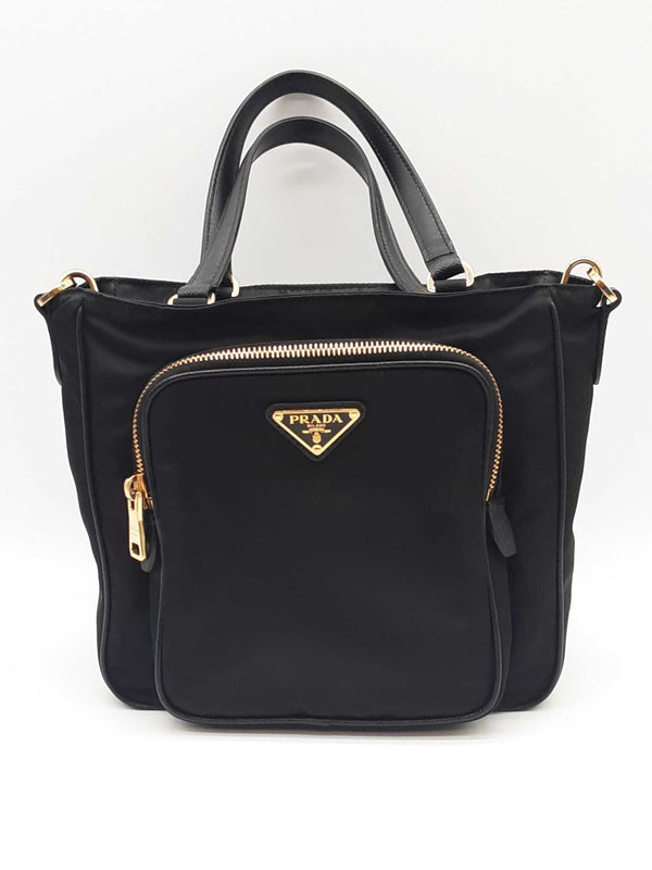 Prada Saffiano Trimmed Tessuto Nylon Black Handbag Sd0825pzxde