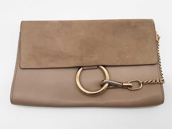 Chloe Faye Taupe Beige Gray Suede Leather Chain Clutch Do0925crde