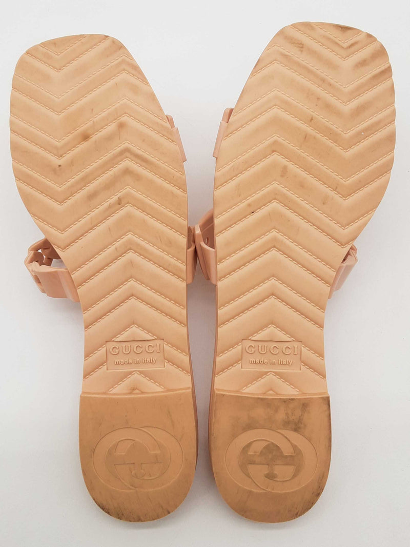 Gucci Pink Chain Link Accent Rubber Slide Sandels Size Eu 38 Do0725lcrde