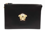 Versace La Medusa Black Leather Wristlet Clutch Eb0826cxzde