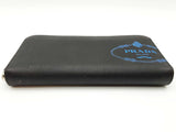 Prada Blue Logo Black Saffiano Leather Zip Wallet Do1025orxde
