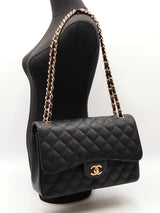 Chanel Jumbo Double Flap Bag In Black Quilted Caviar Leather Fw0725prxzdu