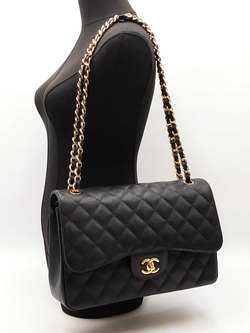 Chanel Jumbo Double Flap Bag In Black Quilted Caviar Leather Fw0725prxzdu