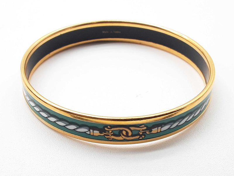 Hermes Green Rope Painted Enamel Gold Plated Narrow Bangle Bracelet Do1223rxzde