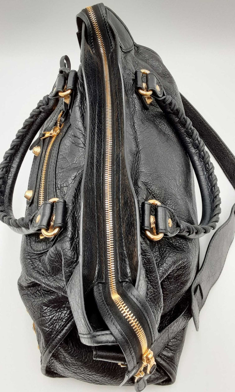 Balenciaga Agneau Giant 12 Gold Hardware City Black Leather Tote Bag144030006021