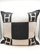 Hermes Avalon 70 Noir Black Ecru Beige Wool Blend Large Throw Pillow Do0326prxde