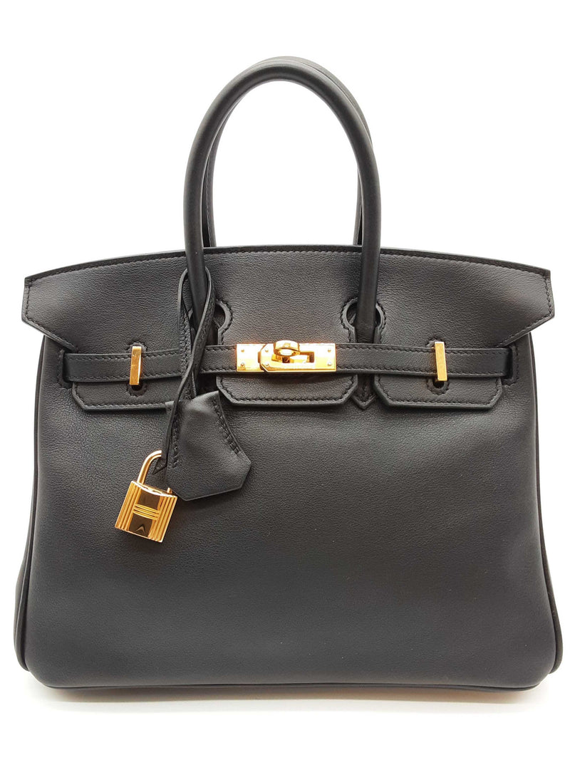 Hermes Birkin 25 Noir Black Swift Gold Hardware Handbag