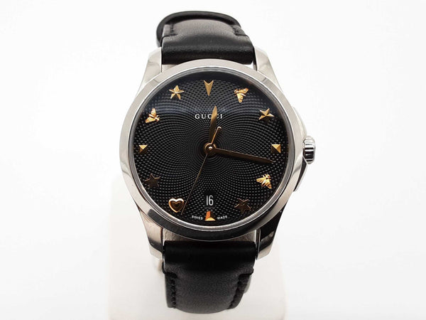 Gucci 28 G Timeless Bee Star Numerals Black Dial Steel Quartz Watch Do0825lrxde