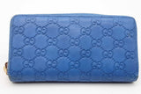 Gucci Gg Monogram Blue Leather Zip Around Wallet Eb0626lrxde