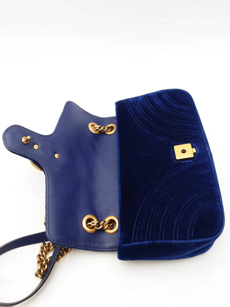 Gucci Cobalt Velvet Matelasse Marmont Shoulder Bag Eb0225prxsa