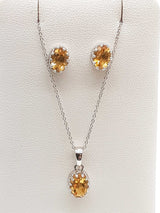 Citrine 0.925 Sterling Silver 4.5g Necklace Stud Earrings Ensemble Do0925lide