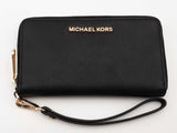 Michael Kors Crossgrain Zip Around Wallet Wristlet Black Aa0726lrsa