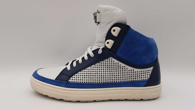 Versace Studded Blue & White Color Block High Top Sneakers Size 40 Fw1024irdu