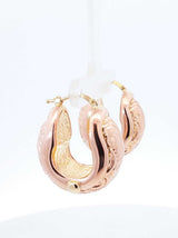 18k Two-tone Rose & Yellow Gold Puffy Filigree Hoop Earrings 6.6 Grams Fw00826rxzdu