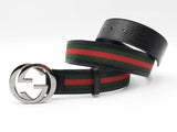 Gucci Interlocking G 40mm Web Canvas & Black Leather Belt Size 36 Fw1026lxzdu