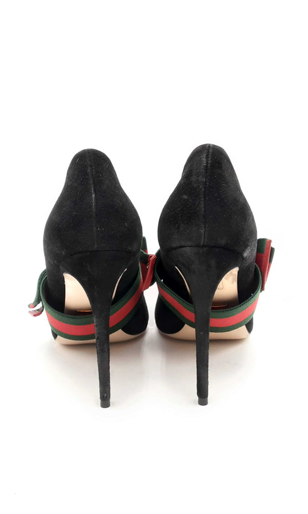 Gucci Black Suede Sylvie Removable Web Bow Pumps Size 40 Eblxzsa 144010025910