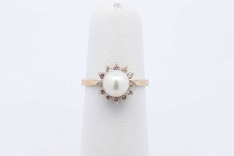 Pearl & Diamond Ring In 14k Yellow Gold 2.2 Grams Size 5 Eb1124cxsa