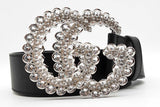 Gucci Crystal Embellished Double G Black Leather Belt Size 95/38 Sd0526crde