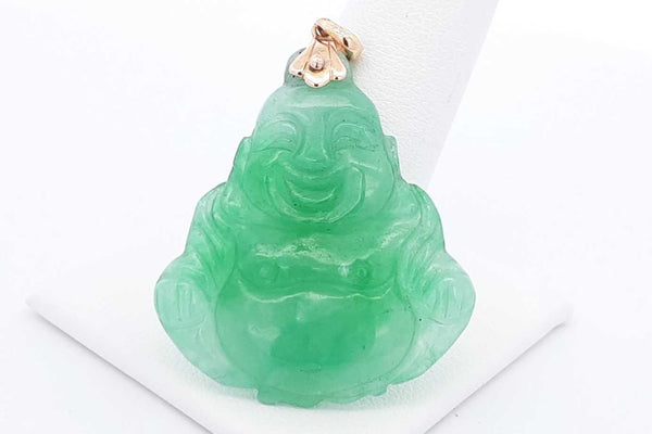Green Jade Buddha Pendant With 18k Yellow Gold Bail 9.1 Grams Eb0724wrxdu