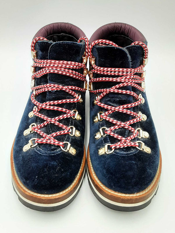 Moncler Blanche Navy Velvet Hiking Boots Size 37 Eb0924lxzdu