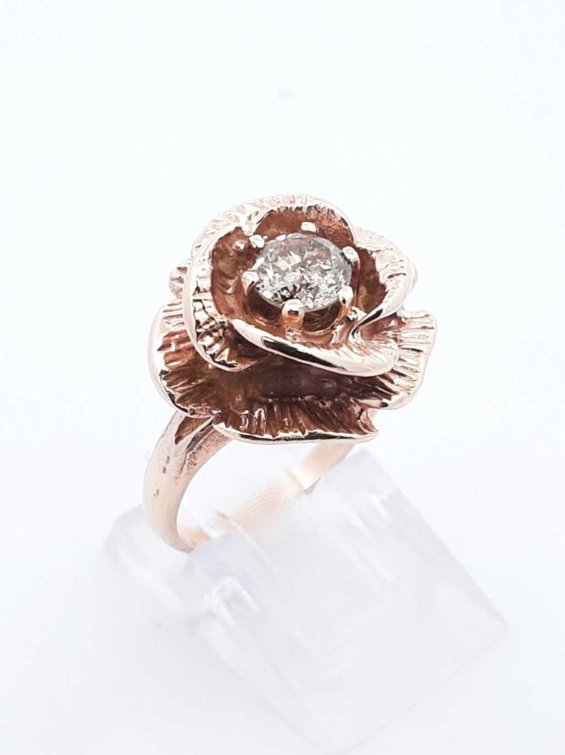 0.48 Ct Diamond & 10k Yellow Gold Rose Ring 5.5 Grams Size 4.5 Fw0925pordu