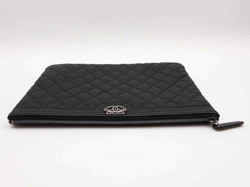 Chanel Boy O Black Leather Zipper Clutch Do0325exzde