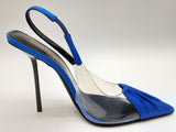 Saint Laurent Frida Chica Slingback Blue Satin Heel Size Eu 38.5 Do0924lwxde