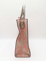 Michael Kors Large Kenly North South Tote Bag In Powder Blush Mk Logo Coated Canvas Fw0726pzdu