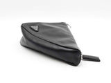 Prada Triangle Embossed Logo Black Leather Clutch Fw0225rzxdu