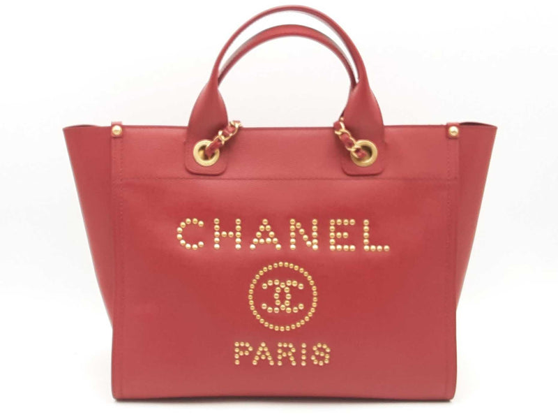 Chanel Caviar Deauville Studded Tote Red Aa0825loxzsa