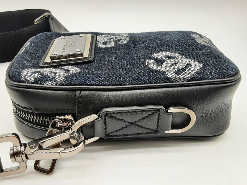 Dolce & Gabbana Jacquard Black Denim Leather Dg Logo Crossbody Bag Do0125rxzde