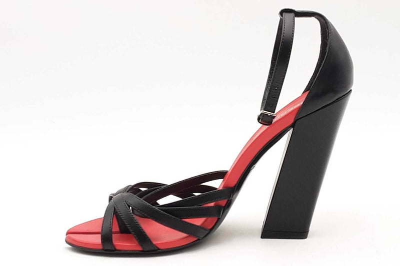 Burberry Black & Red Leather Hove Ankle Strap Heels Size 38 Eb0624crsa