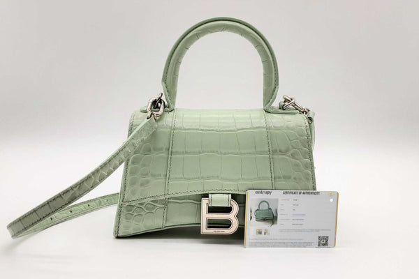 Balenciaga Hourglass Xs Mint Green Croc Embossed Leather Crossbody Lhrxzde